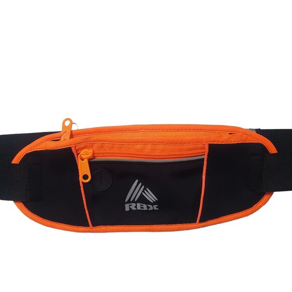 RBX Running Belt Walking Fluorescent Orange Black Adjustable Zipper Pockets - Picture 2 of 7
